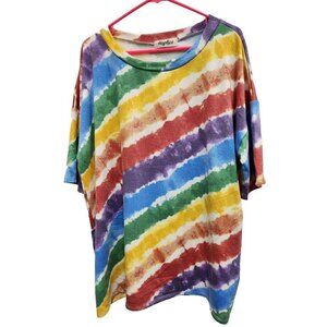 Haptics Womens Tie Dye Tunic Top Size 3X Multicolor Drop Shoulder Short Sleeve